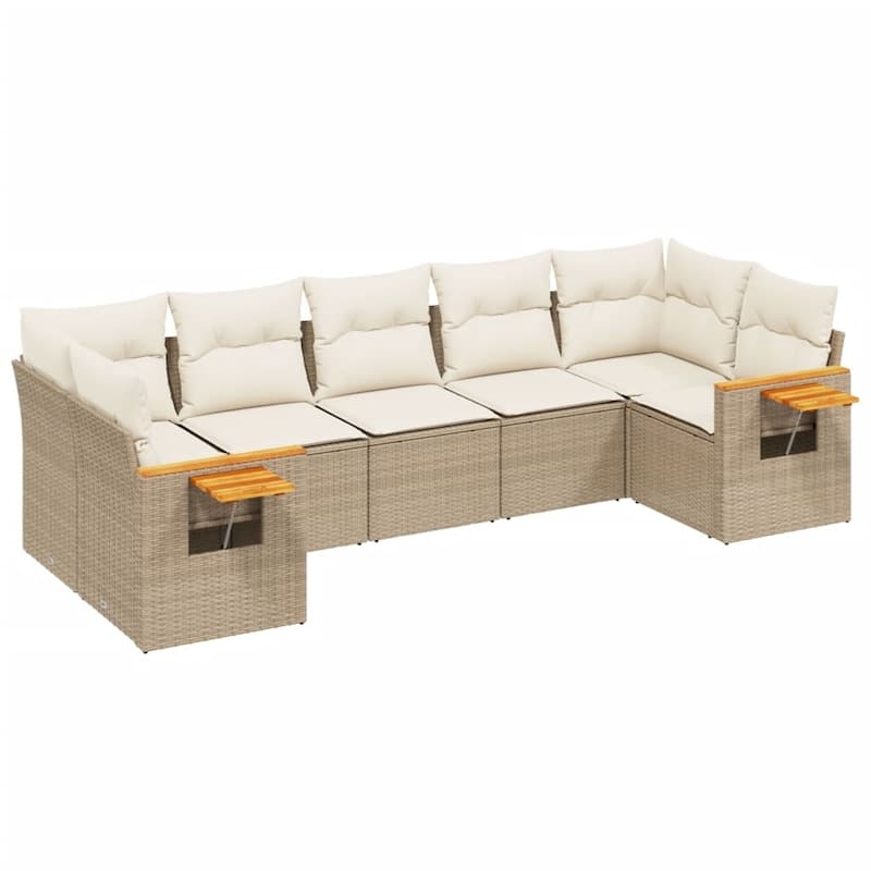 vidaXL Patio Sofa Set with Cushions Outdoor Furniture 7 Piece Poly Rattan - 24.4 x 33.5 x 27.2 in