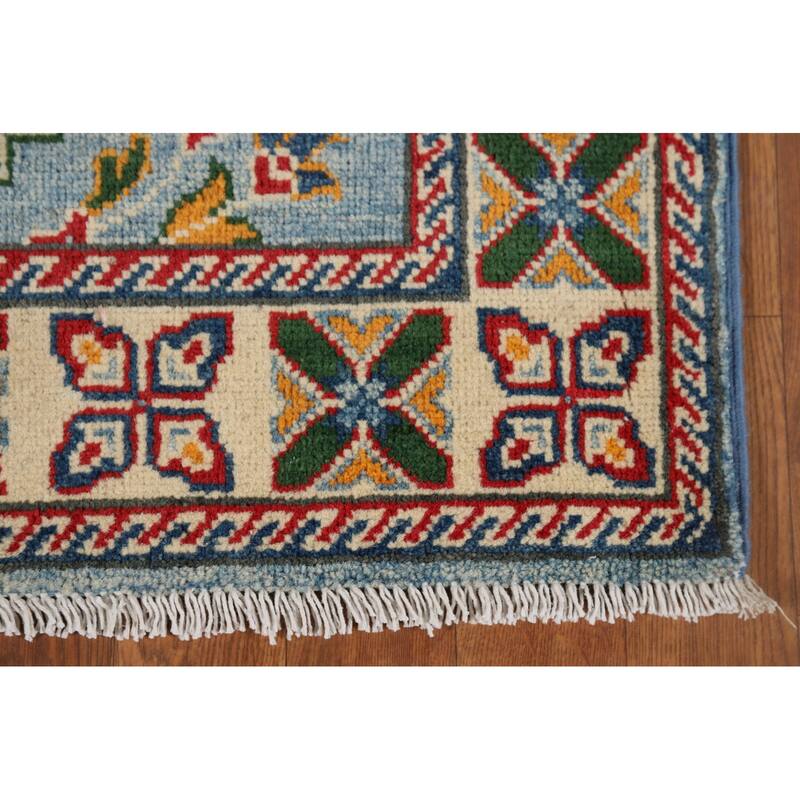 Light Blue Kazak Oriental Runner Rug Handmade Traditional Wool Carpet - 2'9" x 9'7"