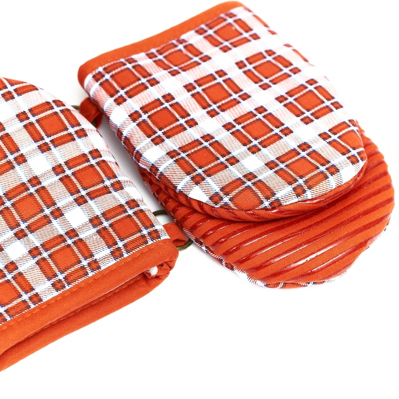 Nautica Home Red Plaid 100% Cotton Mini Oven Mitt With Silicone Palm (Set of 2)