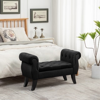 40" Storage Bench for Bedroom End of Bed Rolled Armed Velvet Button ...