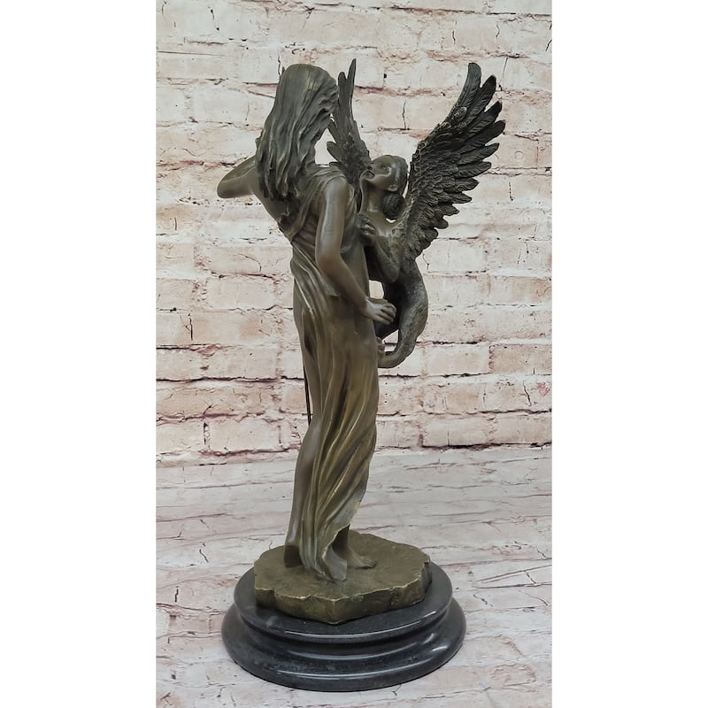 Mythical Griffin Woman W/ Spear Bronze Statue Sculpture Figure Marble Base 18 Inchesx 9 Inches