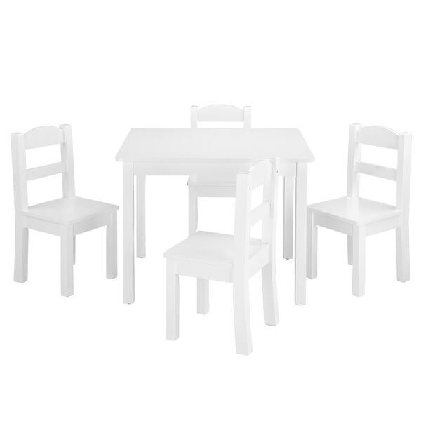 5 Pcs Wood Kids Furniture Set with 1 Craft Table & 4 Kids Chairs White