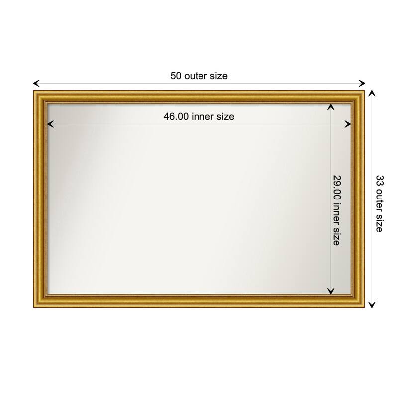 Townhouse Gold Framed Non-Beveled Custom Wall Mirror, Bathroom Vanity Mirror - Outer Size: 49.75 x 32.75