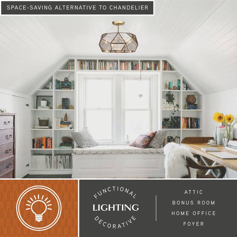 Euclid 16-in W Gold Aged Brass Contemporary Geometric Semi Flush Mount Ceiling Light Fixture - 16-in W x 11-in H x 16-in D