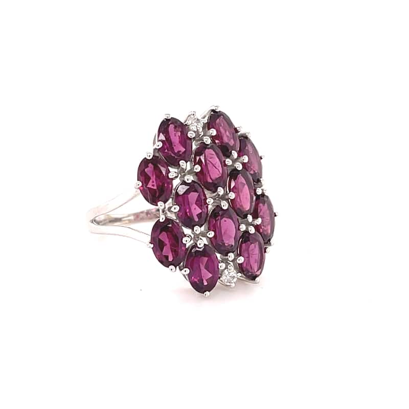 925 Sterling Silver Rhodolite Garnet and White Topaz Ring