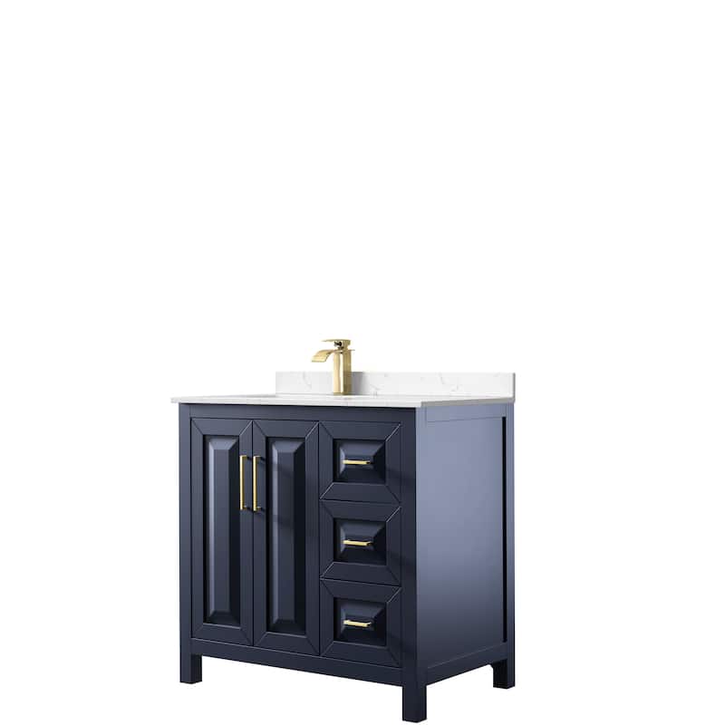 Daria 36-inch Single Vanity, Cultured Marble Top - Dark Blue, Gold Trim, Carrara Cultured Marble Top