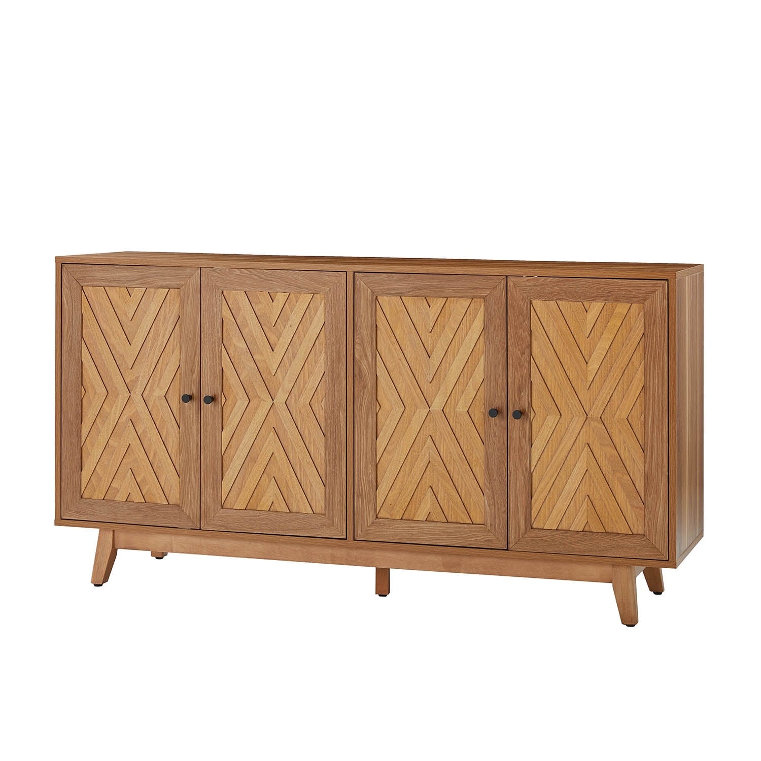 Tobias 57"Wide Mid-century Chevron-patterned Sideboard with Adjustable Shelves by HULALA HOME