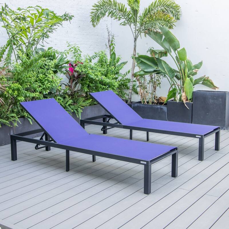 Marlin (Set of 2) Modern All-Weather Patio Chaise Lounge Chair with Powder-Coated Aluminum and 4-Position Adjustable Recliner - Navy Blue