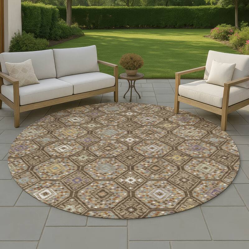 Machine Washable Indoor/ Outdoor Modern Hexi Chantille Rug - Brown - 8' x 8'