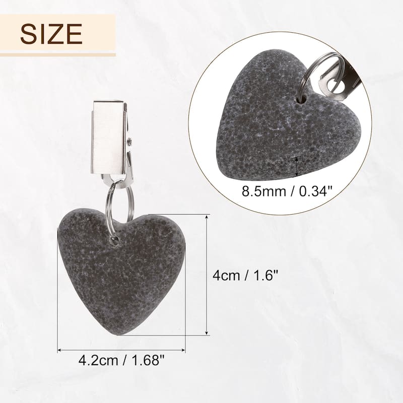 8PCS Marble Heart Shape Tablecloth Weights with Metal Clip - Black