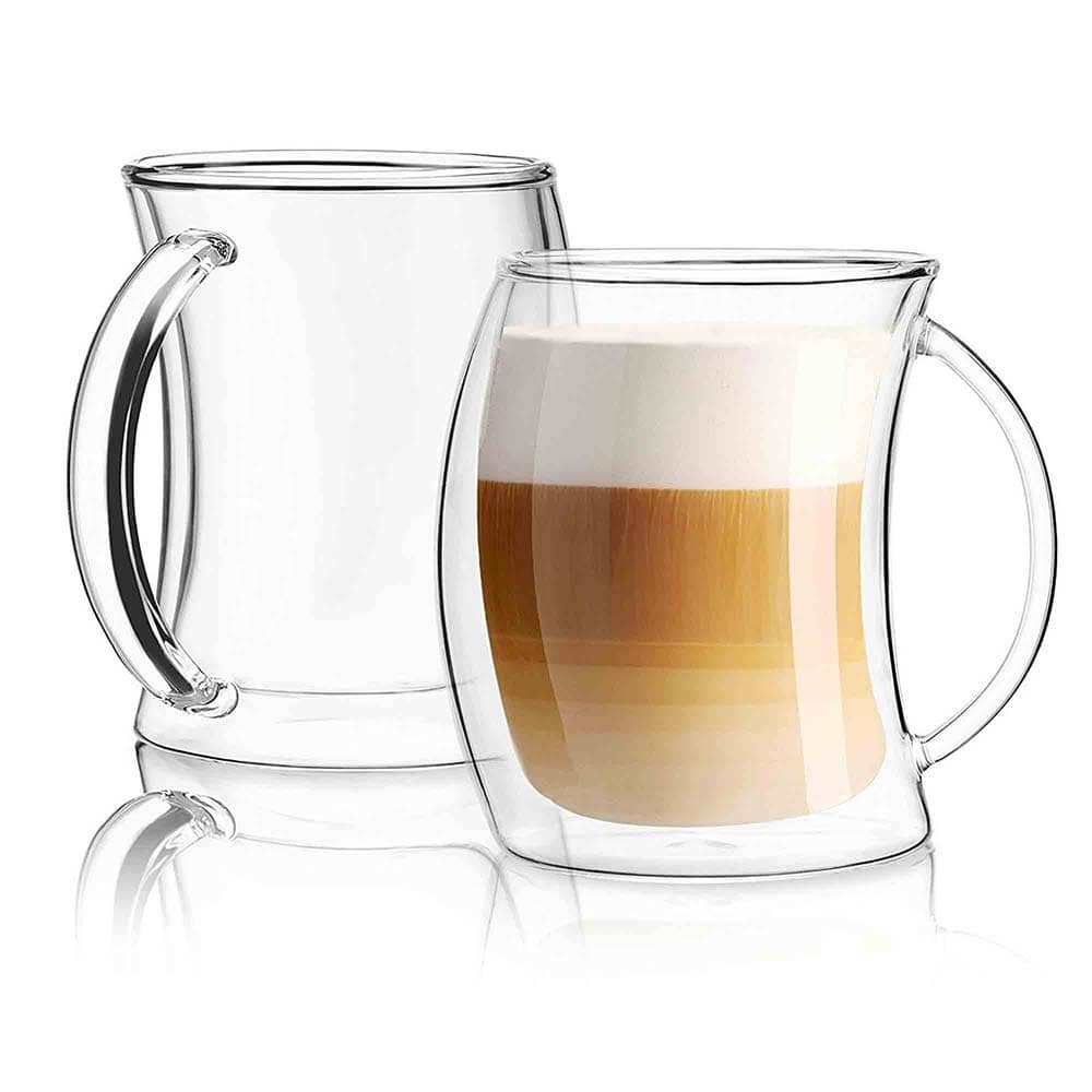 JoyJolt Caleo Glass Coffee/ Latte Cups, Double Wall Insulated Glasses, Set of 2 13.5 oz - 13.5 oz