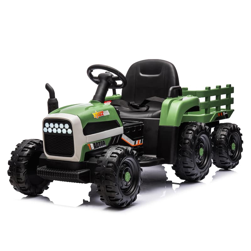 24V Kids Electric Ride-On Tractor with Trailer, Remote Control, Bluetooth & LED Lights - Green