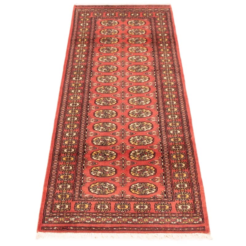 ECARPETGALLERY Hand-knotted Peshawar Bokhara Coral Wool Rug - 2'8 x 8'3