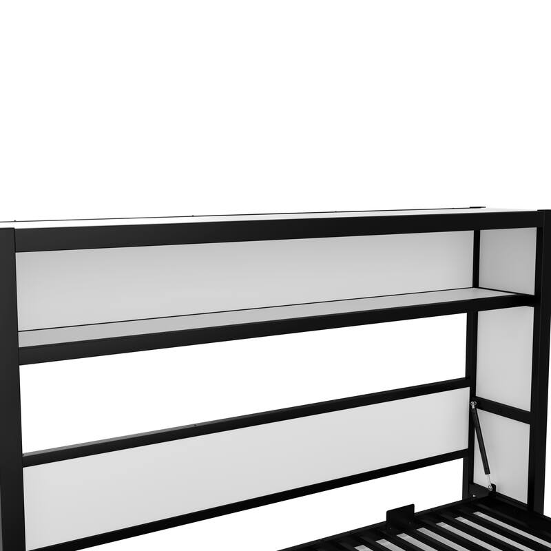 Roomfitters Twin Size Metal Murphy Bed with Shelves, Foldable Wall Bed Frame with Space-Saving Design