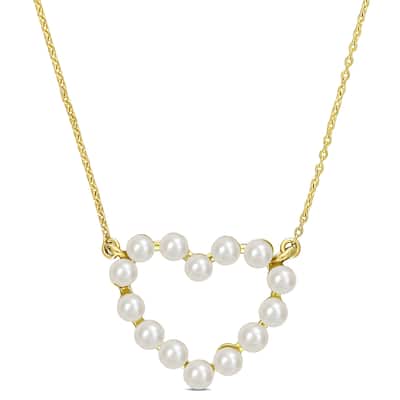 Miadora 2-2.5mm Cultured Freshwater Pearl Heart Pendant With Chain in 14k Yellow Gold - 12.3 mm x 15.1 mm
