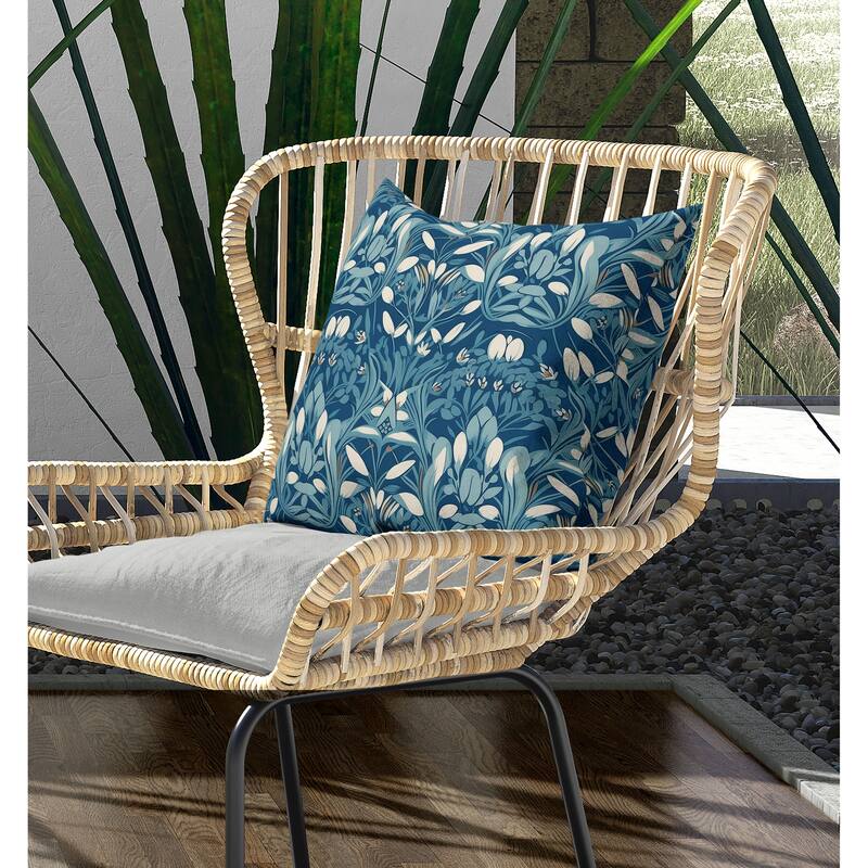 Petal Mirage Indoor/Outdoor Reversible Throw Pillow Blue and White
