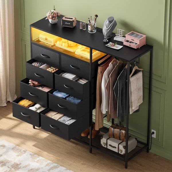 black led dresser 47 Inch with 8 Drawers, Hanging Rack, Lights, Shelves & Charging Station for Bedroom - Bed Bath & Beyond in 2 plugs and sets Asymmetric Maxi Dress - Width:Extra Wide (EEE/EEEE)