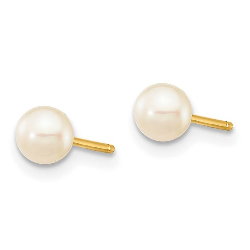 Curata 14k Yellow Gold Polished Spring Ring Post Earrings Freshwater Cultured Pearl for boys or girls 15inch Necklace Earrings a