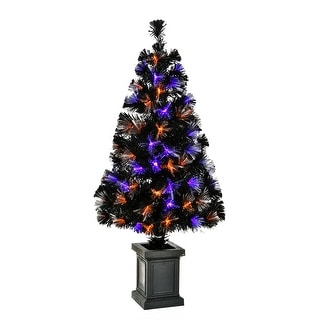 National Tree Company Halloween Pre Lit Artificial Tree Decoration, Black, Fiber Optic, LED Lights, Plug In, 4 Feet