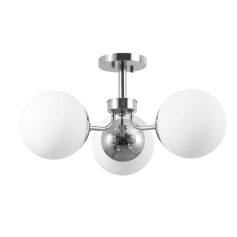 Ojai 23.5" 3-Light Bohemian Farmhouse Iron/Frosted Glass LED Semi Flush Mount, Brass Gold/White by JONATHAN Y
