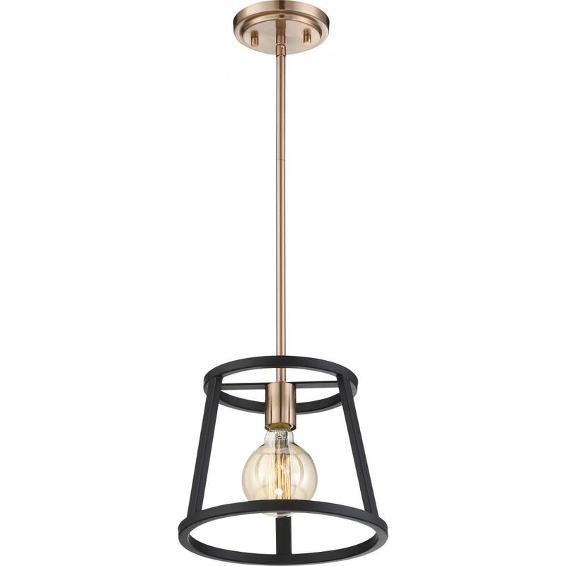 Chassis 1-Light Mini Pendant Fixture Copper Brushed Brass Finish with Matte Black Frame - N/A