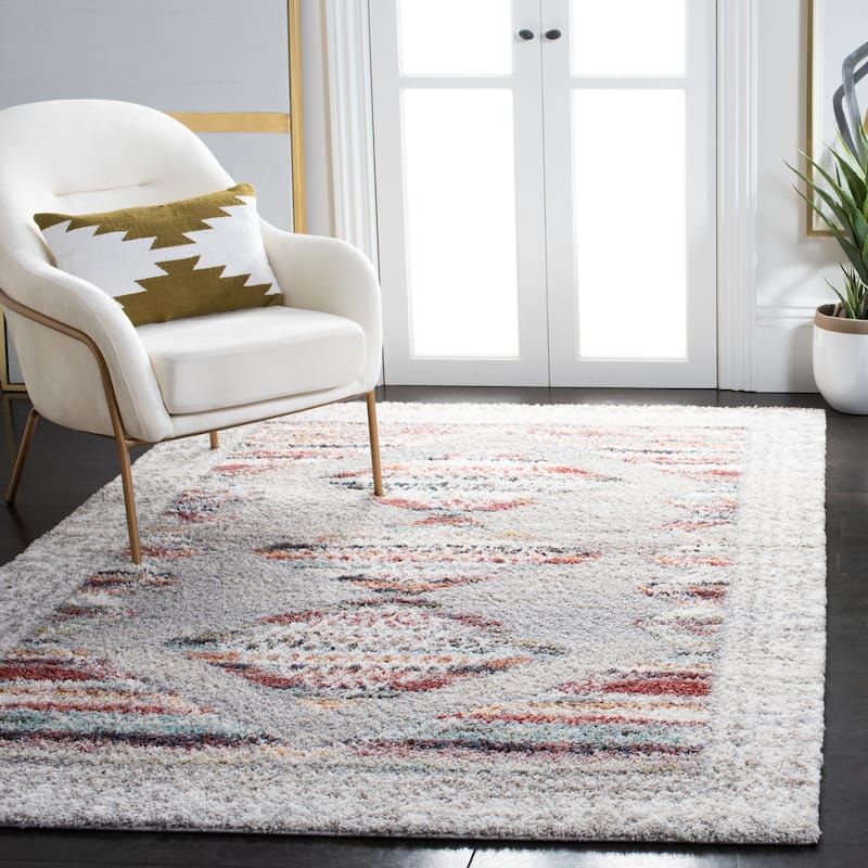 SAFAVIEH Calista Shag Jatta Abstract 1-inch Thick Rug - 5'5" x 7'7" - Grey/Ivory