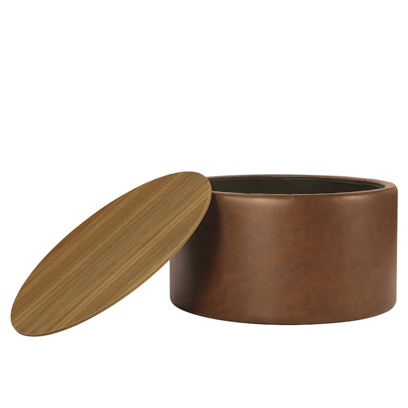 HomePop Round Storage Ottoman table with Wood Top