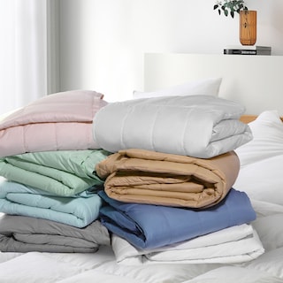 Luxurious Lightweight White Down Blanket with Satin Trim, Tencel Comforter for All-Season