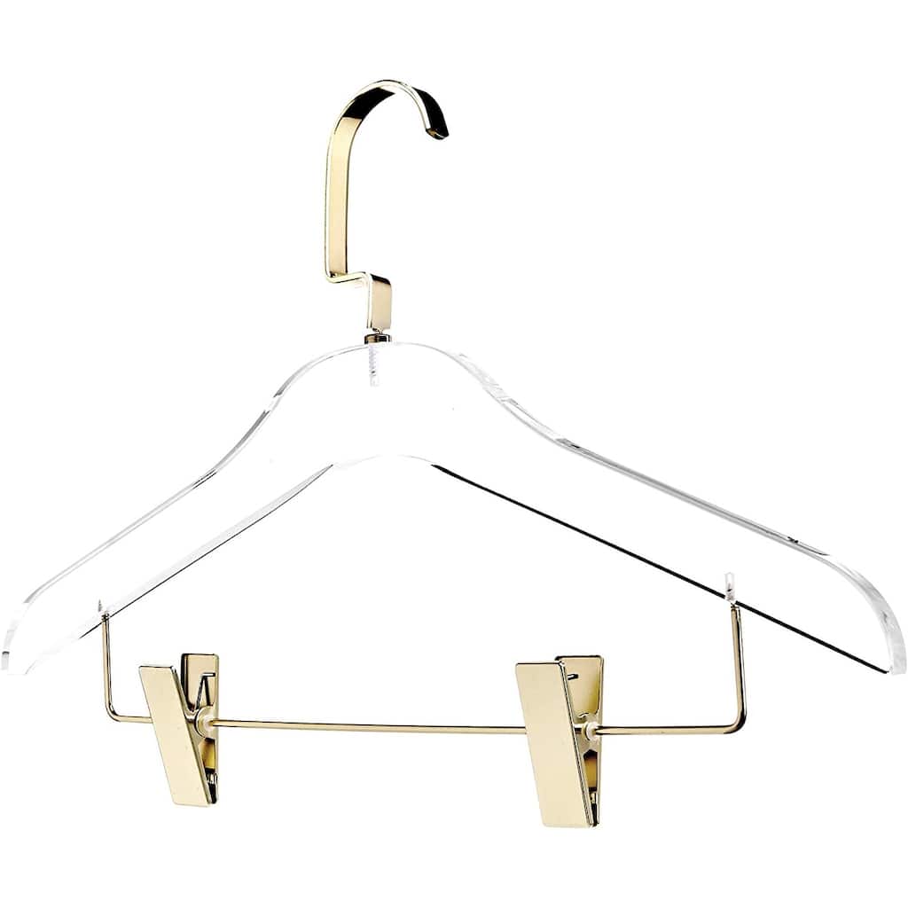 DesignStyles Clear Acrylic Clothes Hangers w/Hanging Clips - 10 Pk