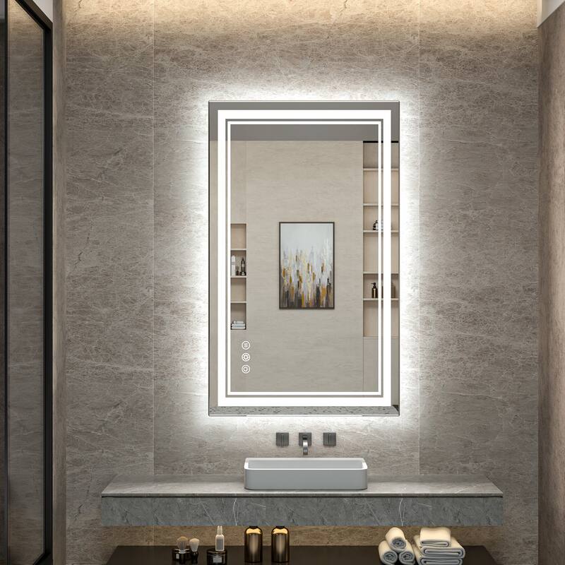 Keonjinn Rectangular Front Light & Backlit,LED Bathroom Vanity Mirror, 3 Color Temperatures, Anti Fog