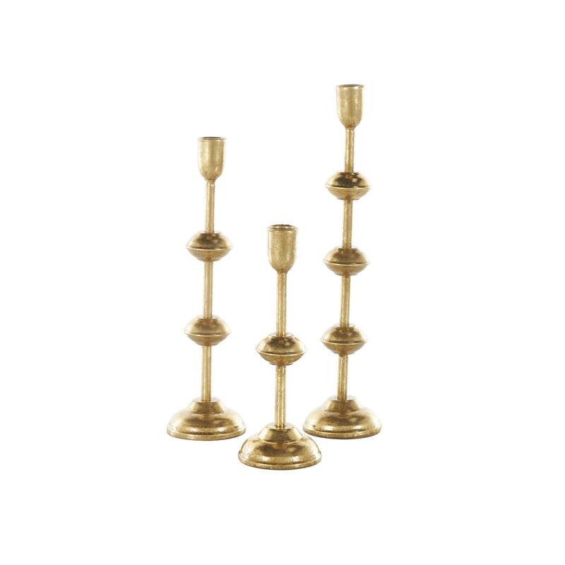 Metal Slim Decorative Candle Holder with Floating Spheres - Set of 3 Gold - Roche River Decor