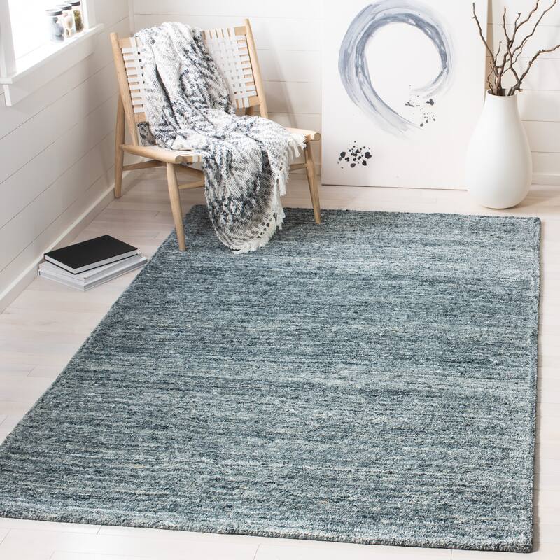 SAFAVIEH Handmade Himalaya Deco Frame & Contemporary Solid Ivory Wool - 6' x 9' - Blue/Gold - Runner/Rectangle