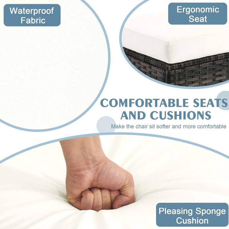 Outdoor Patio PE Wicker Ottoman with Cushion