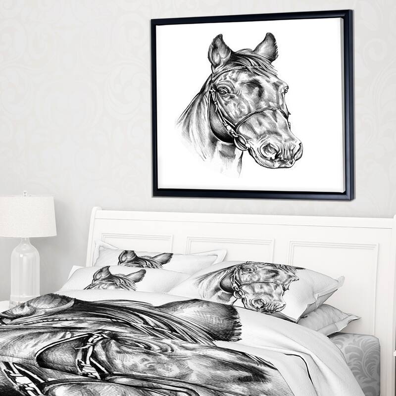 Designart "Freehand Horse Head Pencil Drawing" Animal Framed Canvas Art Print Bed Bath