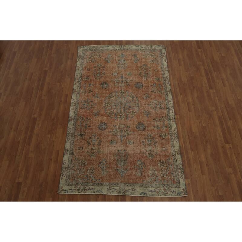 Hand Knotted Oriental 100% Wool Carpet Transitional Floral Oranges & Rust Anatolian Area Rug - 9' 2'' X 5' 6''