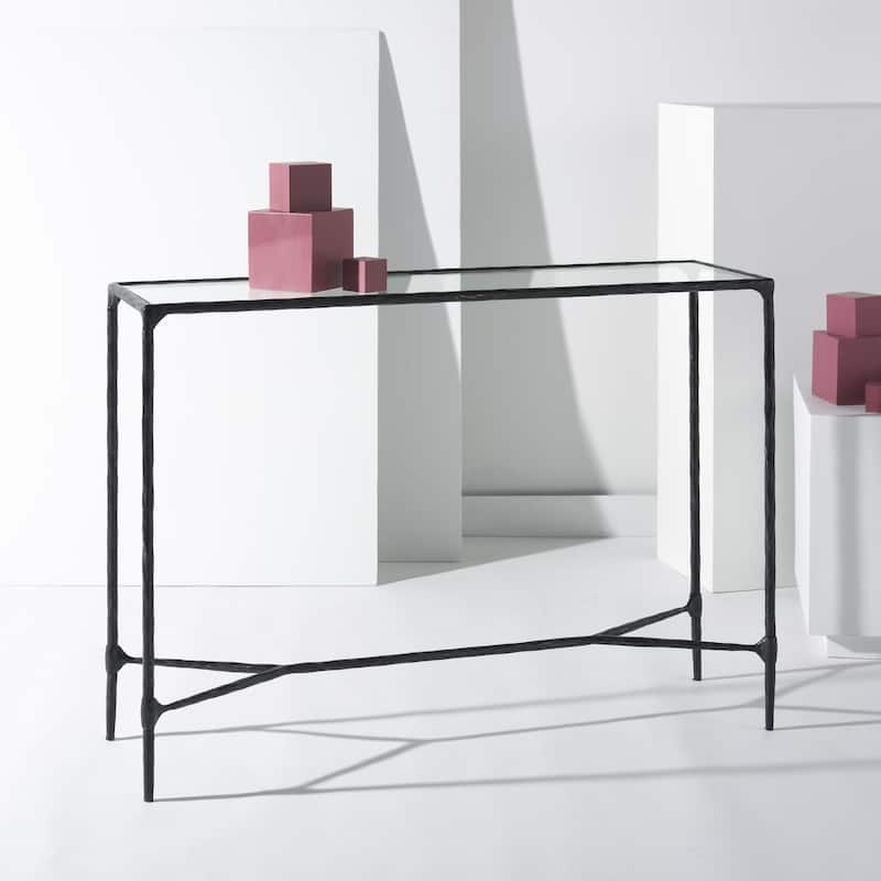 SAFAVIEH Couture Isabellina Metal And Glass Console Table - 42"W x 12"D x 30"H - Black/Clear