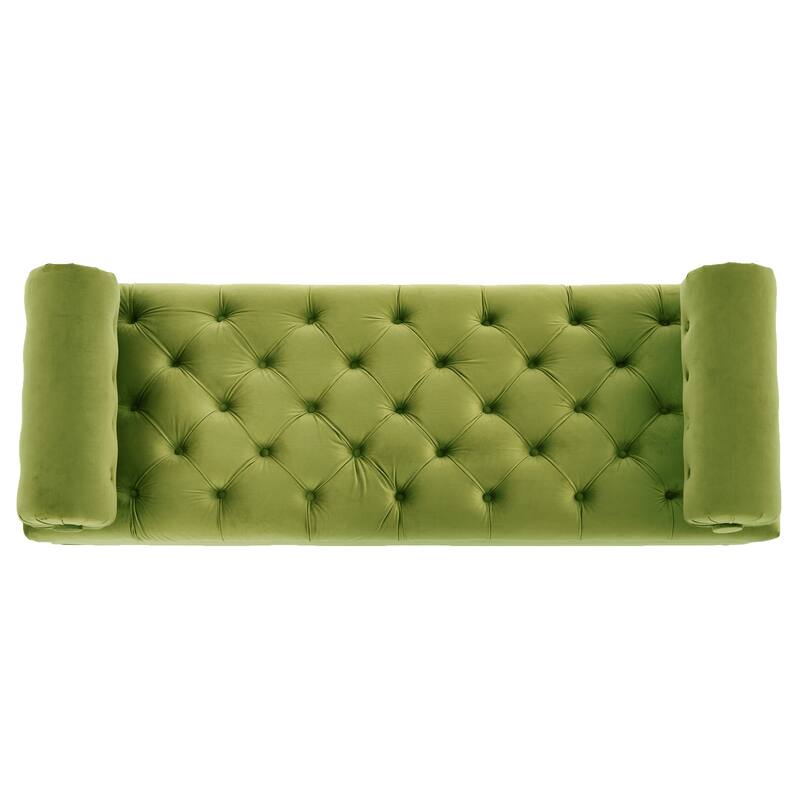 Green Velvet Modern Bedroom Ottoman Bench