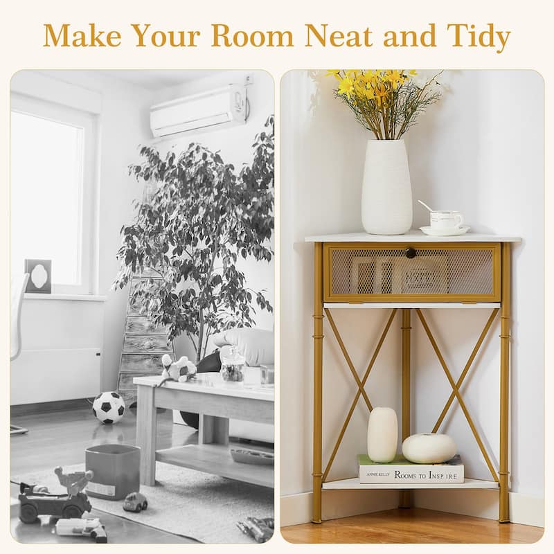 VECELO Modern Side Table Corner Tables with 3-Tier Storage Shelves