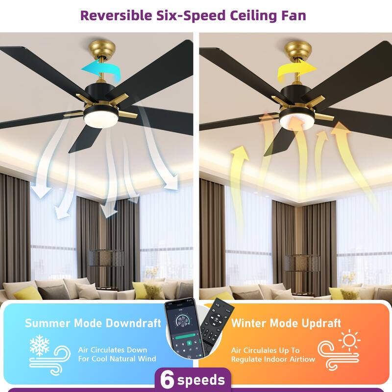 52 Inch Smart Ceiling Fan with Light Remote and APP Control