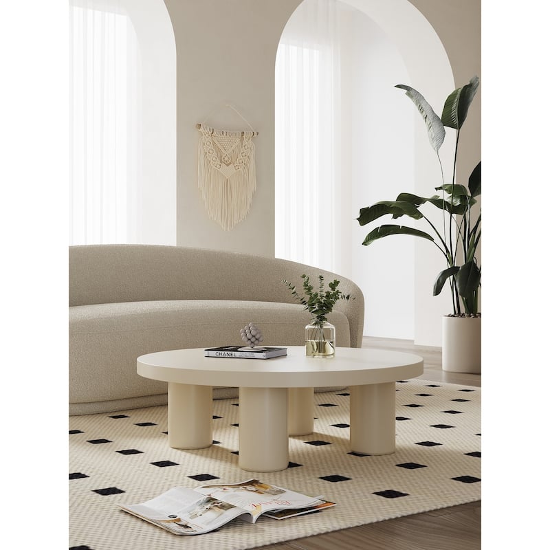 Modern Small Round Low Table Creamy White Coffee Table for Indoor Decor