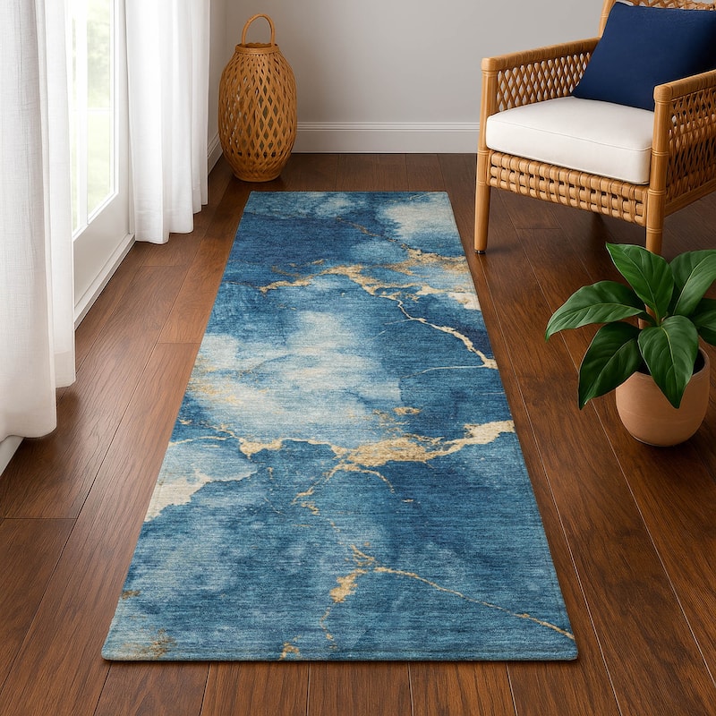 Premium Washable Super Soft Contemporary Mayfield Rug - Navy - 2'3" x 7'6"