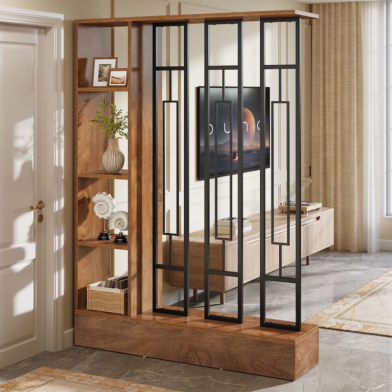 70.9" Tall Wall Room Divider with Display Shelves and Sturdy Base - 47.2" W x 11.8" D x 70.9" H