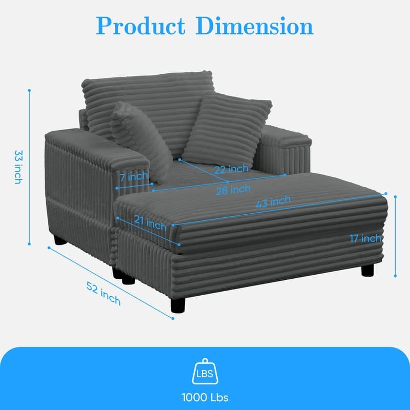 Mixoy 42‘’Corduroy Chaise Lounge Chair with Storage Ottoman&Armrests,Upholstered Sleeper Reclining Chair