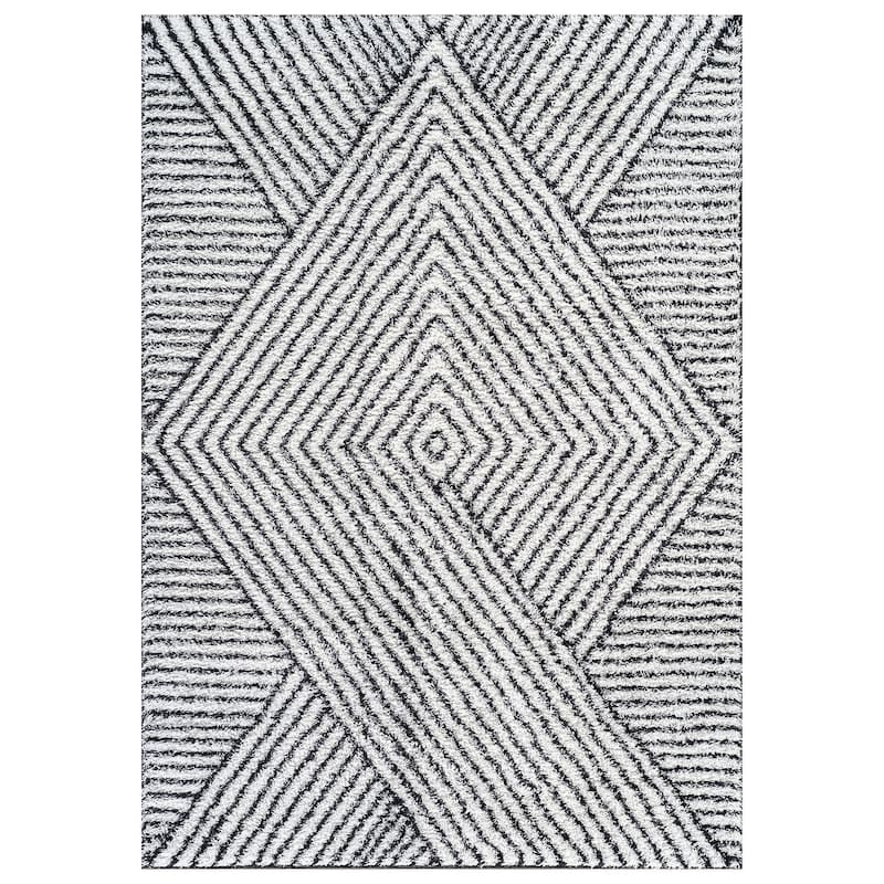 Minimal Stripe Geometric Shag Rug - Anthracite Dark Gray - Medium Pile - Cozy & Modern