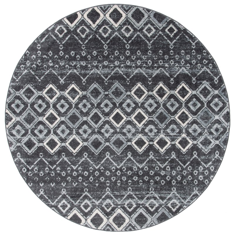 SAFAVIEH Amsterdam Iskra Moroccan Boho Rug - 8' Round - Dark Grey/Light Grey