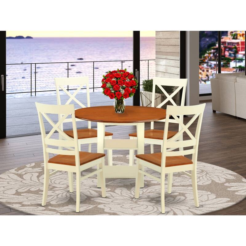 HomeStock 5-Pc Buttermilk and Cherry Solid Wood Top - Round Dining Room Set - Seats 4