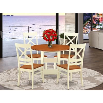 HomeStock 5-Pc Buttermilk and Cherry Solid Wood Top - Round Dining Room Set - Seats 4