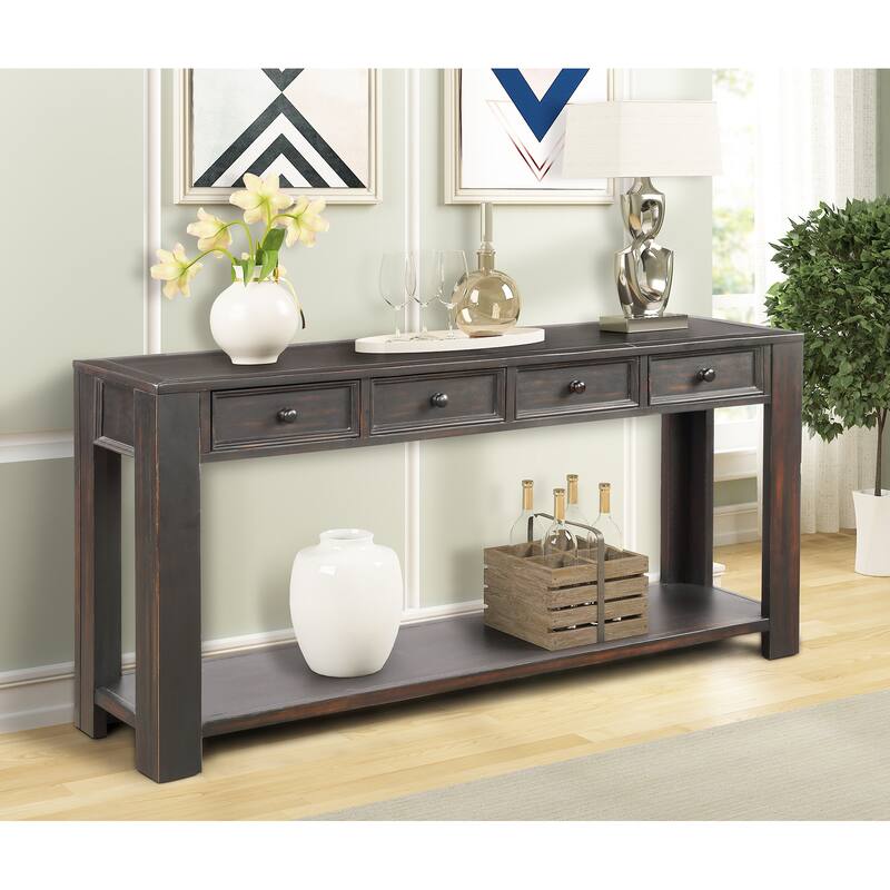 Console Table with Storage Drawers and Bottom Shelf