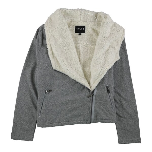 GUESS Womens Sherpa Motorcycle Jacket, grey, X-Large. Opens flyout.
