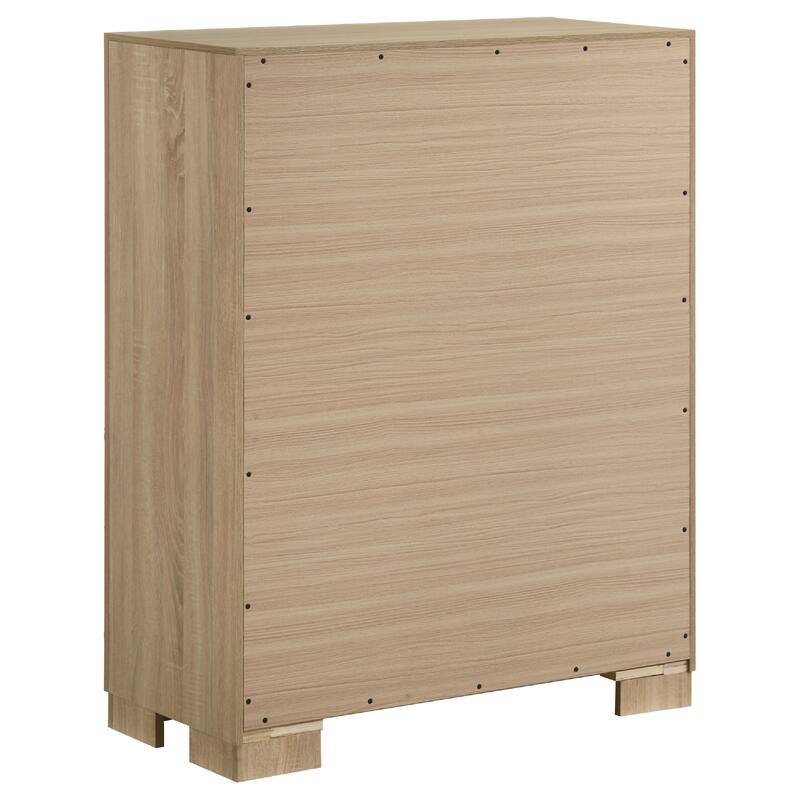 Poxy Tall Dresser Chest with 4 Drawers, Nickel Metal, Oak Brown Wood